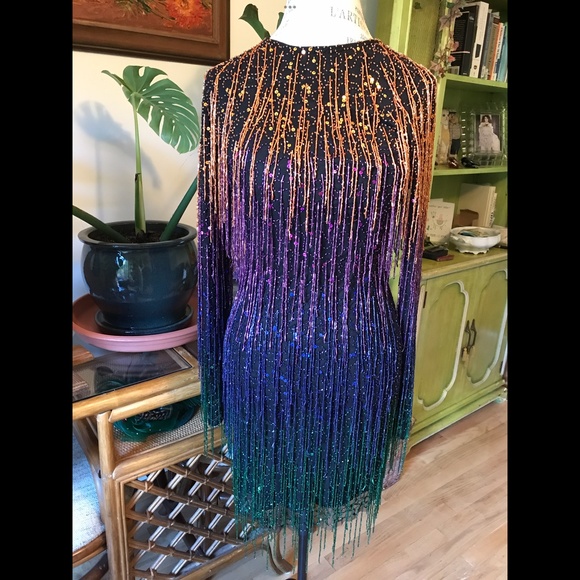 Nasty Gal Ombre’d Beaded Fringe Dress Size 6 USA - Picture 7 of 8